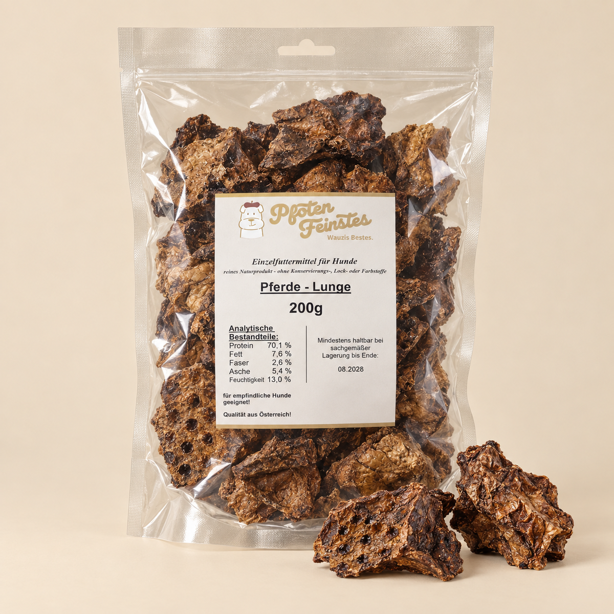 Hypoallergener Hundesnack aus Pferdelunge – fettarm und ideal für sensible Hunde - Qualität aus Österreich 200 g
