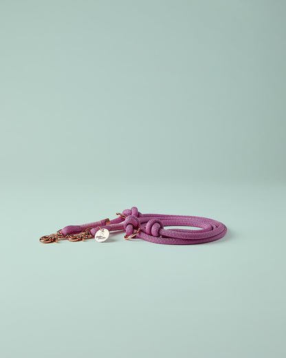 Verstellbare Hundeleine in Rosa mit roségoldenen Beschlägen – elegante Premium-Leine für mittelgroße und große Hunde