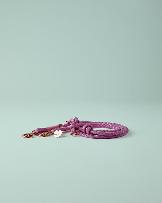Verstellbare Hundeleine in Rosa mit roségoldenen Beschlägen – elegante Premium-Leine für mittelgroße und große Hunde