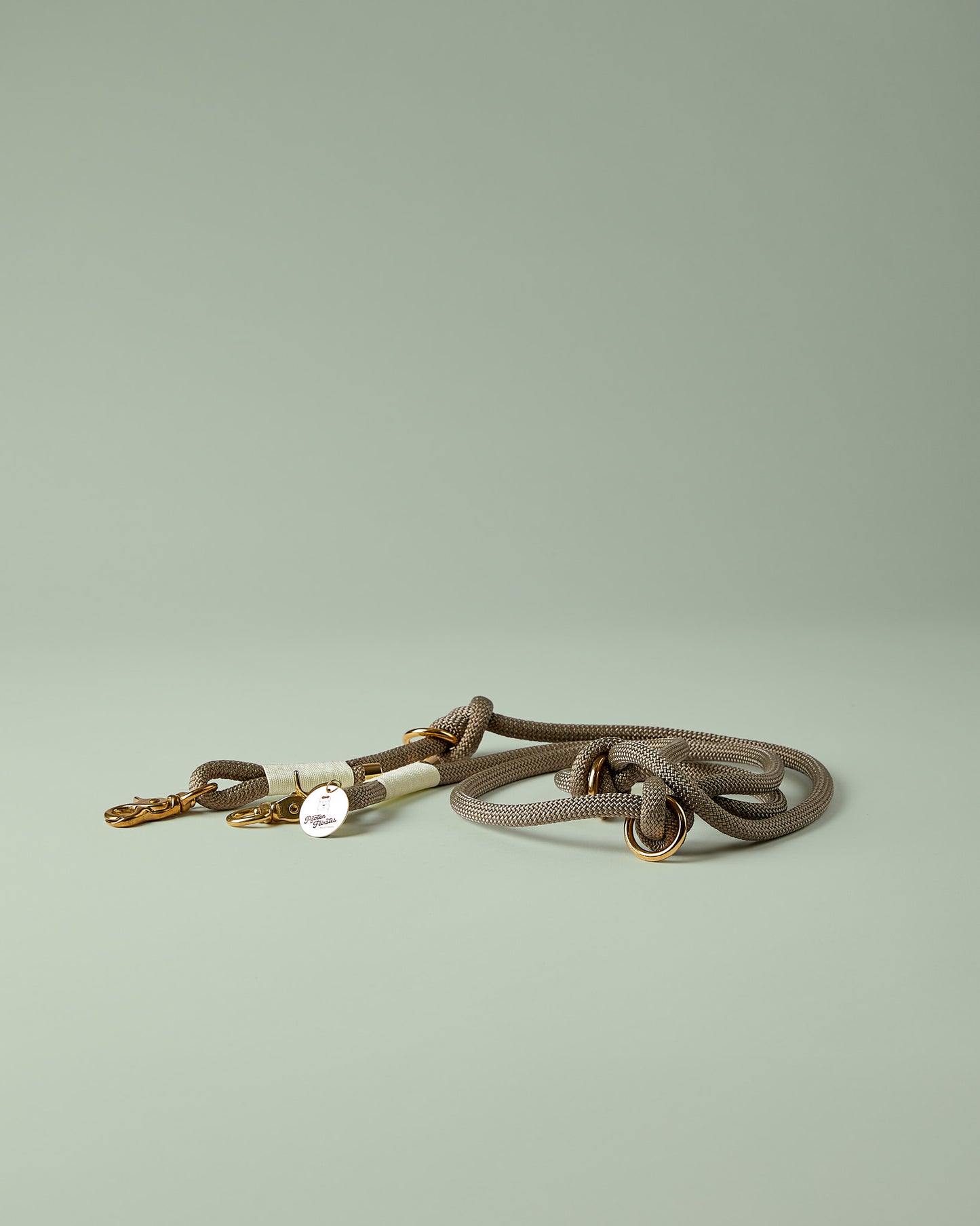 Verstellbare Hundeleine in TAN/Pastell Gelb mit goldenen Beschlägen – elegante Premium-Leine für mittelgroße und große Hunde, handgemacht in Österreich