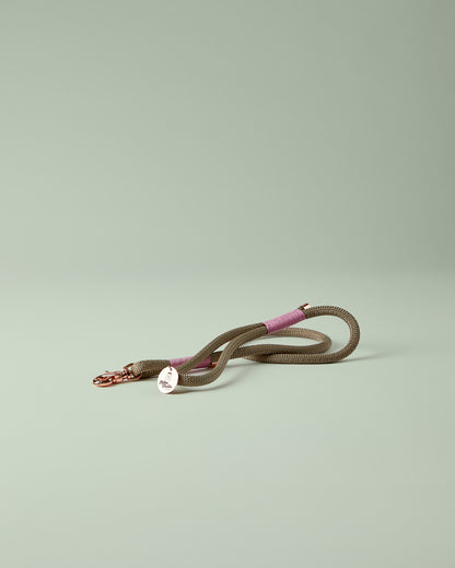  Hundeleine in Beige/Tan mit roségoldenen Beschlägen – elegante Premium-Leine für mittelgroße und große Hunde