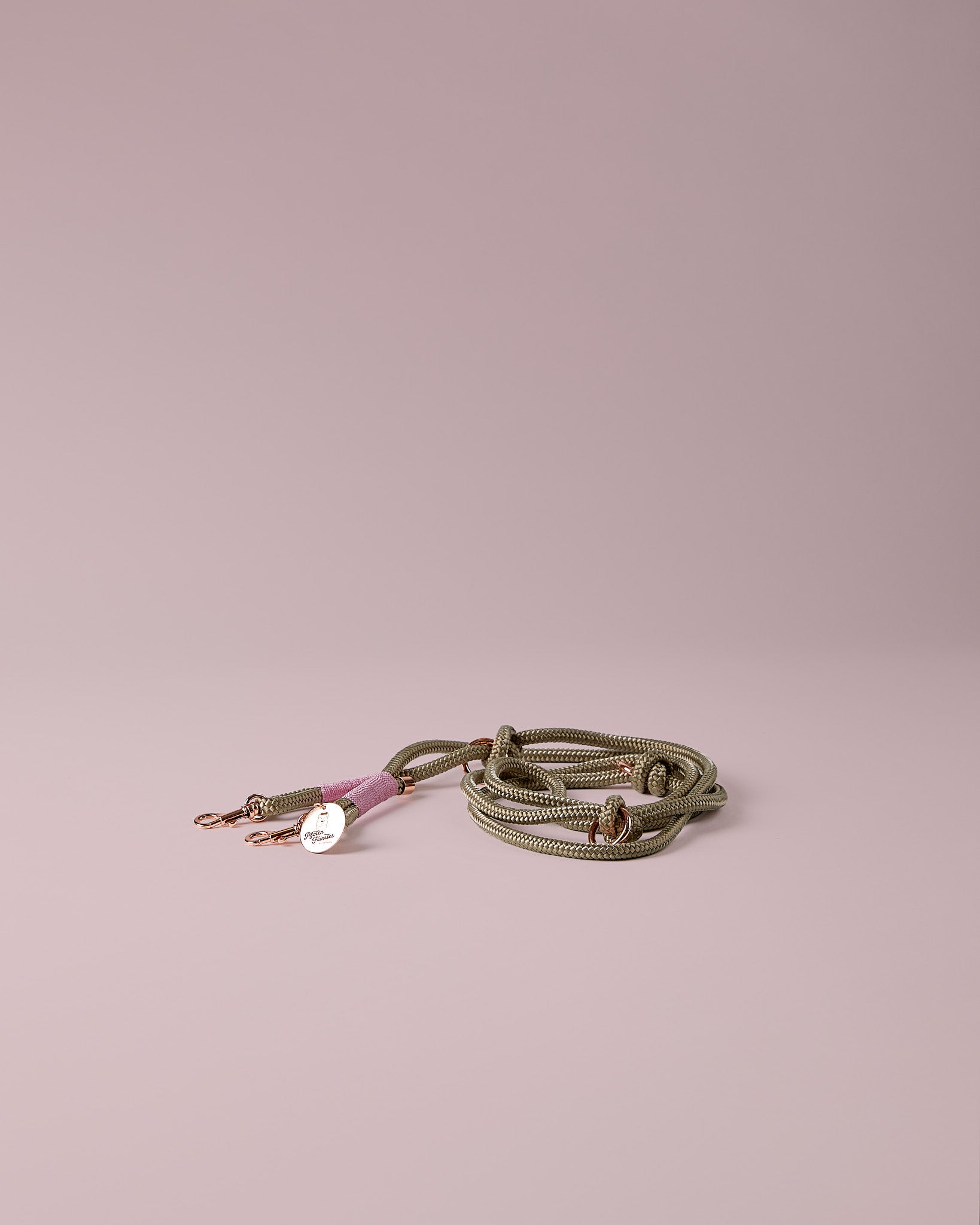 Verstellbare Hundeleine in Rosé mit roségoldenen Beschlägen – elegante Premium Leine - handgemacht in Österreich - für kleine Hunde