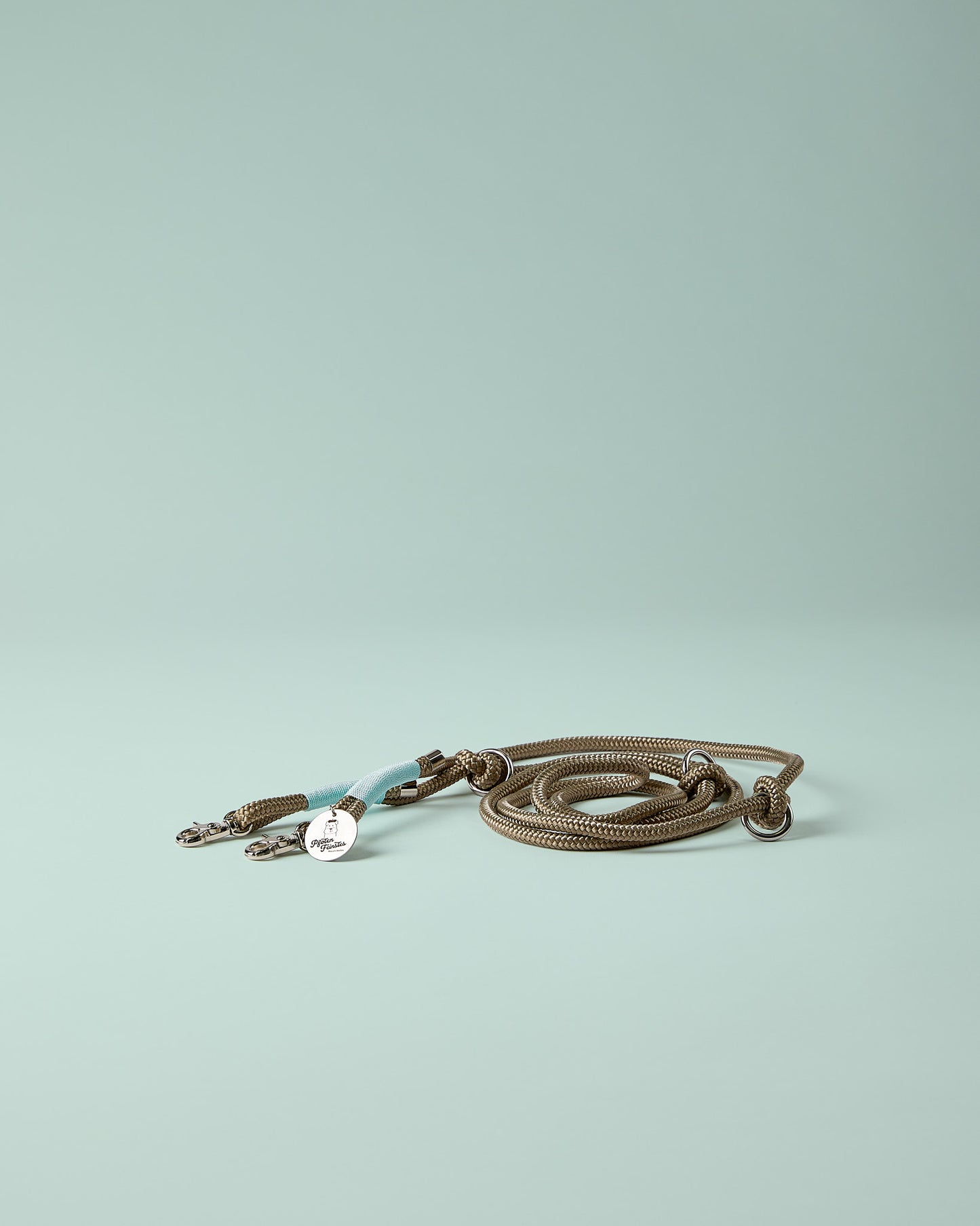 Verstellbare Hundeleine in Mint/Blau mit silbernen Beschlägen – elegante Premium-Leine, handgemacht in Österreich, für kleine Hunde