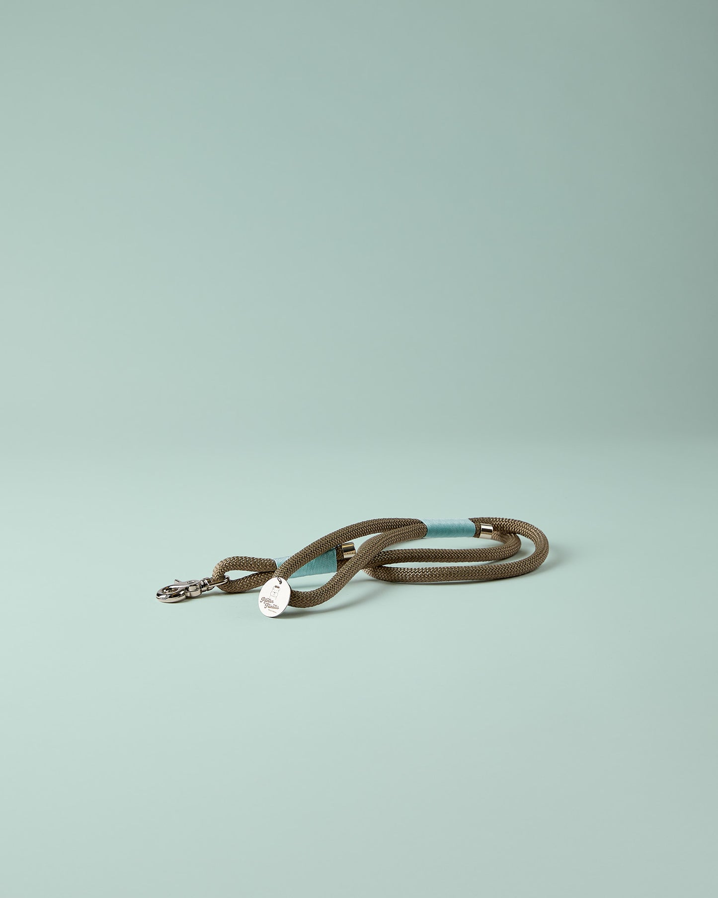 Hundeleine in Mint/Blau und TAN mit silbernen Beschlägen – elegante Premium-Leine für mittelgroße bis große Hunde, handgefertigt in Österreich