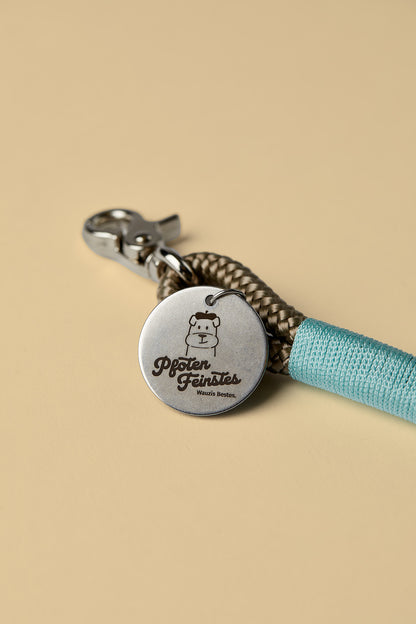 Elegante, verstellbare Hundeleine in Mint/Blau – Premium-Leine mit silbernen Beschlägen, handgemacht in Österreich für kleine Hunde