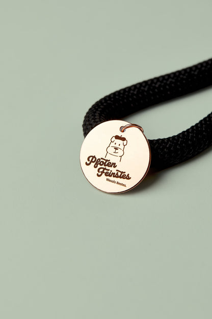 Hundeleine in Schwarz mit roségoldenen Beschlägen – elegante Premium-Leine, handgemacht in Österreich, für mittelgroße und große Hunde
