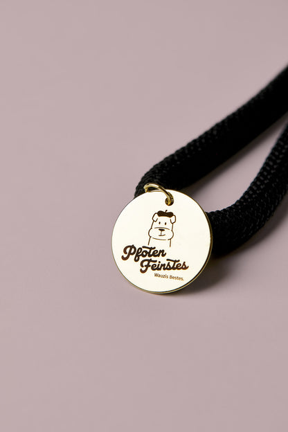 Hundeleine in Schwarz/Gold mit goldenen Beschlägen – elegante Premium-Leine für mittelgroße und große Hunde, handgemacht in Österreich